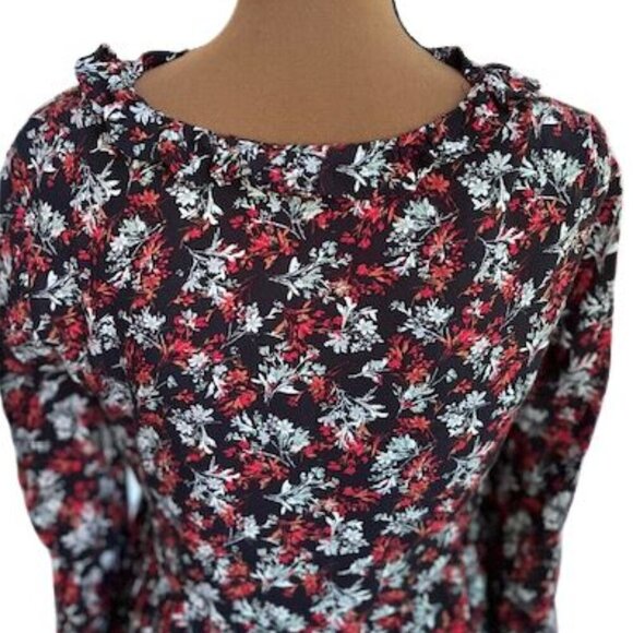 ZARA Flowing Black Long Sleeve Blouse with Red and White Floral Pattern – Small - Picture 4 of 6